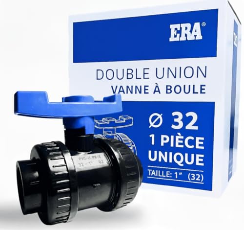 FLUXI-TECH - Vanne à Boule PVC Ø 32 mm - 1 Pièce - Double Union à Coller - Pression PN16 bars - Résistante aux Produits Chimiques (60°C) - pour Piscine,...