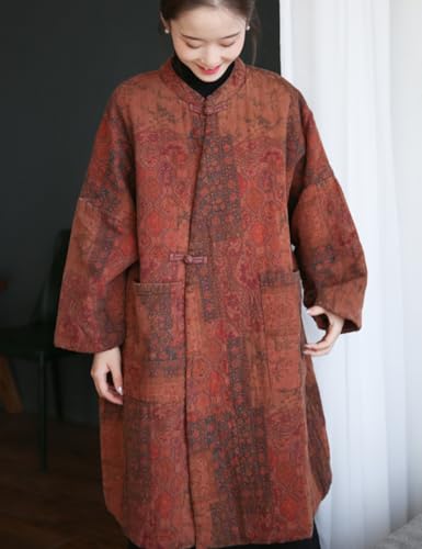 NFYM Red Brown Floral Quilted Jacket for Women – The Perfect Cozy Kimono Coat with Pockets - Image 5