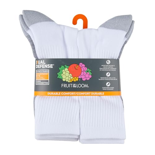 Image of Fruit of the Loom Men's Dual Defense Socks, Odor Protection with Half Cushion, Multi-Packs