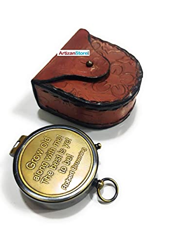 Brújula magnética de latón con estuche de cuero miniatura 3