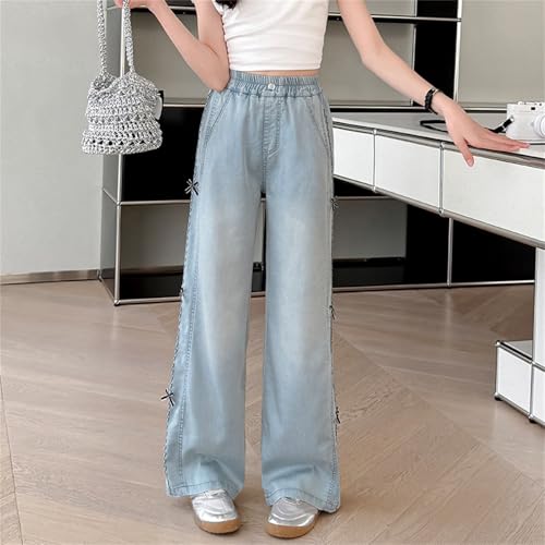 Bow Jeans for Girls Wide Leg Baggy Denim Pants Cute High Waisted Trousers Teen Kids Casual Y2K Streetwear with Pockets Jeans3