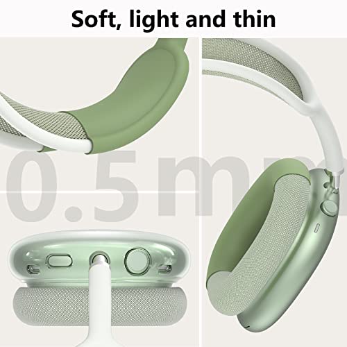 Silicone Case Cover For Airpods Max Headphones, Clear Soft Tpu Ear Cups Cover/Ear Pad Case Cover/Headband Cover For Airpods Max, Transparent Accessories Silicone Protector For Apple Airpods Max, Green #TOP4