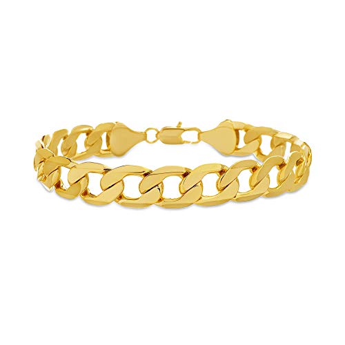 STRUCTURE BY NES 12mm 9.5 Inch Mens Chain Cuban Link Bracelet in 24K Yellow Gold Plated Brass