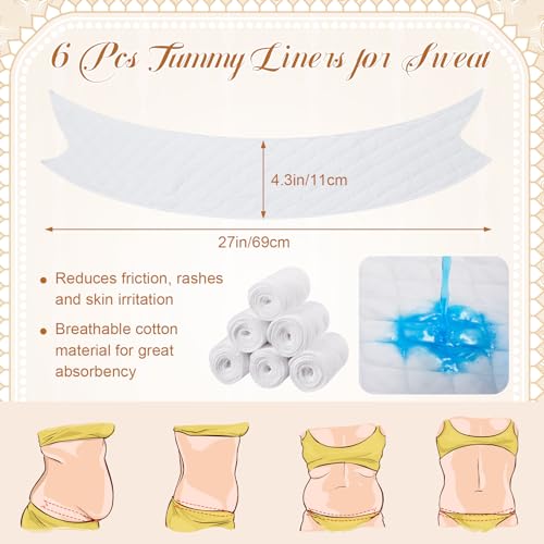 6 Pcs Cotton Tummy Liners for Sweat Rash Under Belly Sweat Liners for Skin Folds Plus Size2