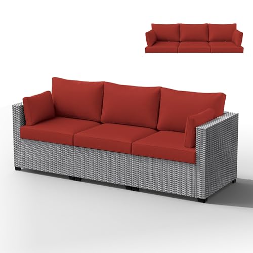 Kimunuk Outdoor Cushions for 3-Seat Rattan Sofa, Terra Red