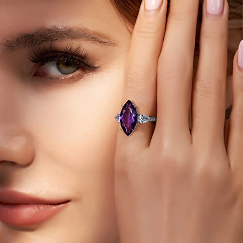 Jupiter Natural Amethyst Silver Ring - 925 Sterling Silver Rhodium Plated Genuine Gemstone Women Ring, Glamour Natural Amethyst Birthstone Rings Jewelry Gifts For Valentine's Day, Mother's Day, Birthday Jewelry Gifts #TOP3