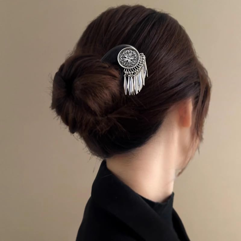 Image of Melodio New Wooden Hairpin - Yinchuan Snowfall-Inspired Traditional Wood Hair Stick with Tassel, Elegant Updo Hair Accessories for Women, Festival & Wedding Hair Decor