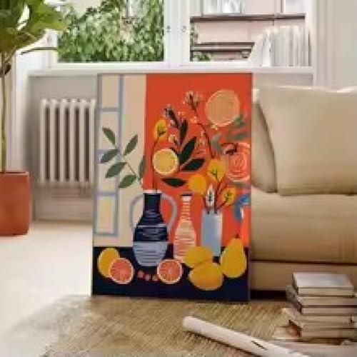 Toile de citrons et baies pour salon : affiche boho chic avec cadre - 3