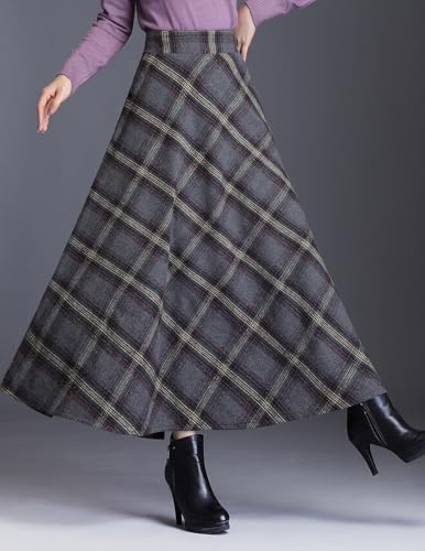 Jupe longue plissée laine hiver taille haute contre le froid