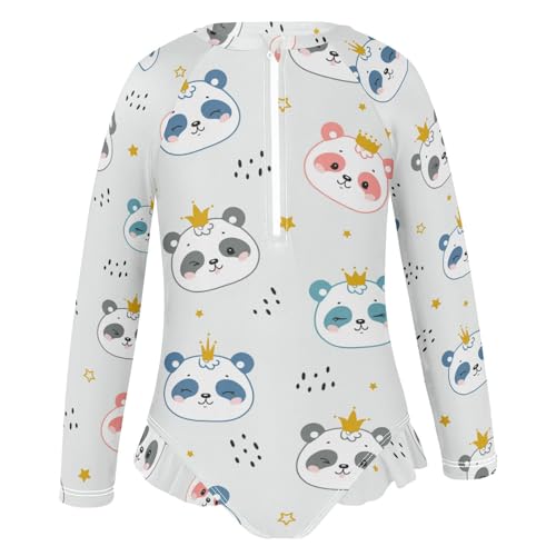Wusikd Girls Long Sleeve Swimsuit Pandas Princess One Piece Bathing Suit Zipper Bear Swimwear Sun Protection 5-6T2
