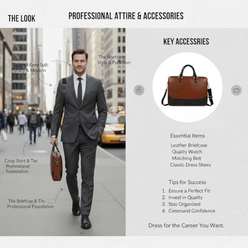 Image of Premium Vegan Leather Laptop Bag for Men | Office Briefcase with Shoulder Strap | Stylish Business Messenger Bag for 15.6 Inch Laptop, Documents & Travel (Tan & Black)