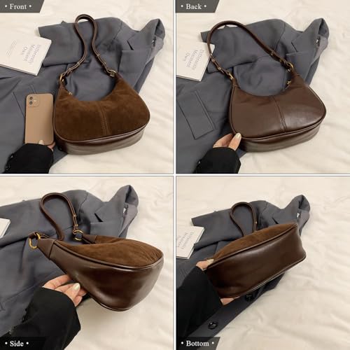 Image of Suede Bags for Women Trendy Suede Purses Hobo Half Moon Crossbody Bag