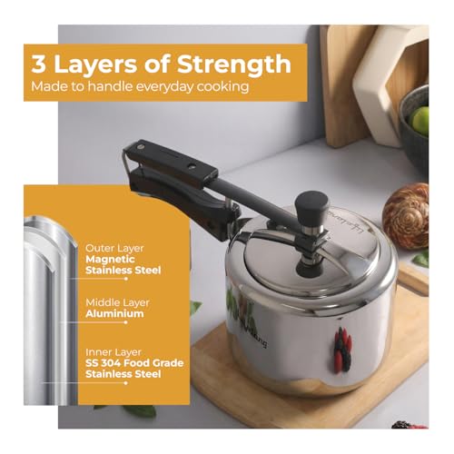 Image of Lifelong 3L Tri Ply Stainless Steel Pressure Cooker | Inner Lid Design | Silicone Gasket | Induction & Gas Compatible for Rice, Dal, Rajma, Chole | 2.5mm Thick | ISI- Certified