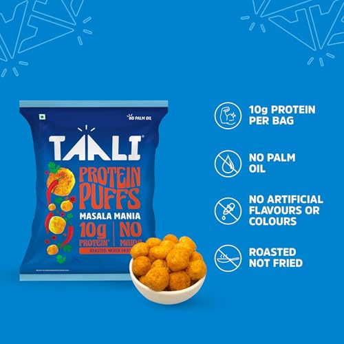 Image of Taali Jowar & Protein Puffs | 60 gm (Pack of 12) | Masala Mania | Healthy Roasted Tasty Snacks, Ready to eat | 100% Veg., Gluten free products, No Cholesterol, No Trans-Fat