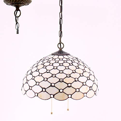 Image of WERFACTORY Tiffany Pendant Light Fixture Stained Glass 16 Inch Hanging Lamp