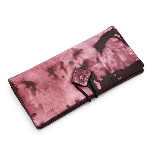 Genuine Leather Wallet for Women long Purse Slim Clutch vintage cowhide handmade Cash Card Holder Organizer (Pink)2