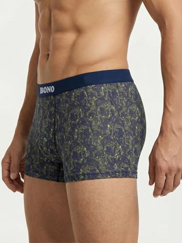 Image of BONO Mens Trunks Pack of 2 Cotton Underwear Breathable Printed Anti-Bacterial Underwear Men Trunk with No Marks Nylon Buffed Stretchable Waistband