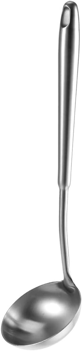 3pcs Handle Restaurant Stainless Soup Cookware Utensils Cooking Ladle Spoon for Kitchenware Kitchen Round Scoop Home Steel Heavy Duty Spoon，Silverx3pcs-35X9X9CMx3pcs