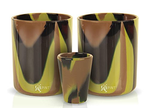 SILIPINT Unbreakable Silicone Wine Kit(Set of 3), Hunter Camo Tie-Dyed, 2 12 Oz Base & 1.5 Oz Shot