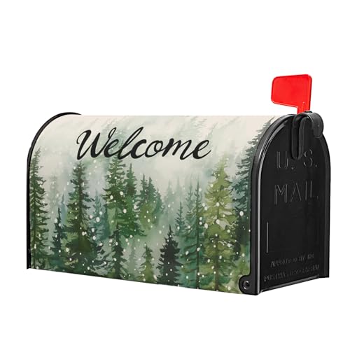 Image of Winter Welcome Mailbox Cover Magnetic Standard Size 21 inchx 18 inch Green Winter Pine Tree Decorative Mail Box Covers Christmas Snowflake Holiday Mailbox Wraps Post Letter Box Cover for Home Garden Yard