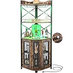 Aheaplus Corner Bar Cabinet with Power Outlet, Industrial Wine Cabinet with LED Strip and Glass Holder, 5-Tiers Liquor Cabinet Bar Unit for Home, Corner Display Cabinet for Small Space, Rustic Brown