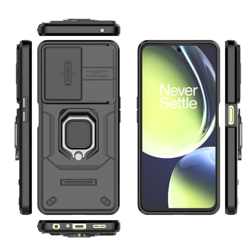 Image of ShieldTech Back Cover Case Compatible to OnePlus Nord CE 3 Lite 5G with Sliding CamShield & 360 Protection Ring Stand Mobile Phone Cover Case for 1+ Nord CE3 Lite 5G (PC, Black)