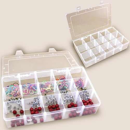 Image of Skywin Small Plastic Grid Organizer Box (15 Grids), Plastic Organizer Box with Dividers, Small Tackle Case Organizer, Clear Storage Box with Divider