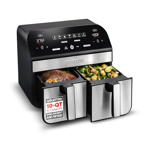 Gourmia Dual Basket Air Fryer - 10 Qt Large Capacity, FryForce360º, Digital Display with 7 Presets,...