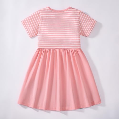 Image of HILEELANG Toddler Girl Short Sleeve Easter Dress Cotton Casual Jersey Shirt Playwear Applique Dress