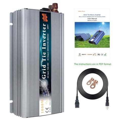 Marsrock 1000W MPPT Pure Sine Wave Grid-Tie Micro Inverter, Converts 20-50V DC to 110V/120V AC, Perfect for Home Solar or Wind Power Systems. Cover