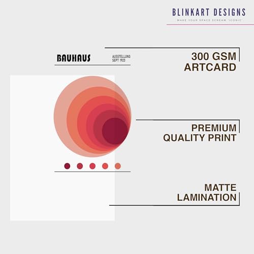 Image of BLINKART Vintage Bauhaus Retro Geometric Aesthetic Poster Gallery | Colorful Wrap Framed For Home Office Studio Living Room Modern Art Studio Decoration Abstract Shapes | (d67) | 13x10 Inch