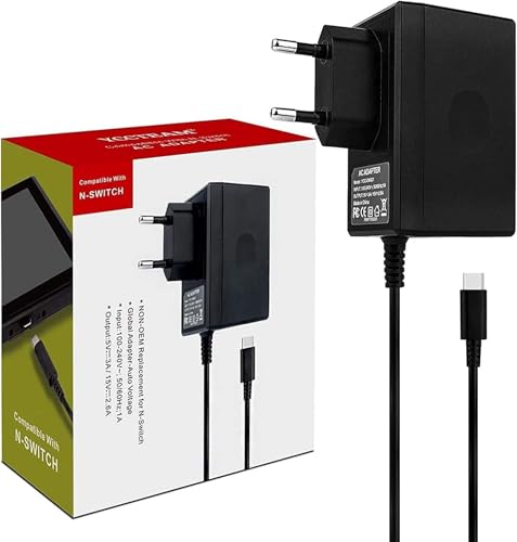 Ladegerät für Switch, 15V/2.6A Schnelles Laden PD Netzteil für Nintendo Switch/Lite/OLED/Dock/Pro Controller, Unterstützt TV-Modus, Schwarz