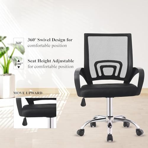 Image of Casa Copenhagen Mesh Mid Back Office /Study /Computer /Revolving /Desk Chair for Work from Home -Metal Base, Height Adjustable Seat- Dark Black & Black Handle