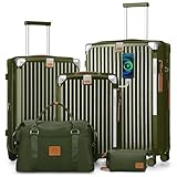 Joyway 5 Piece Luggage Set with Cup Holder, Expandable 25% Capacity, Includes Handbag, Anti Slip Wheels, Hook, Smart Carry On Suitcase for Men and Women, Spinner Travel DarkGreen