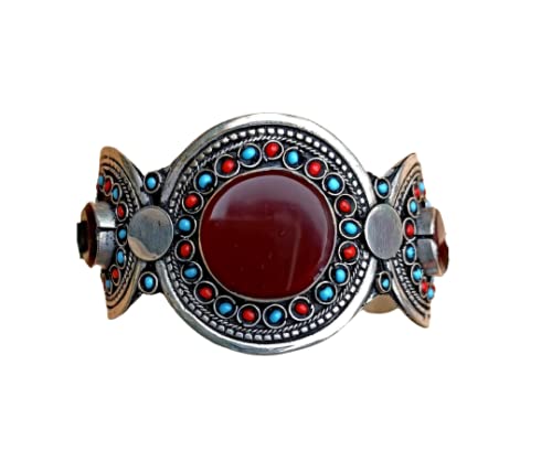 Aqeeq cuff bracelet - Silver Cuff Bracelet - Afghan bacelet - Carnelian Bracelet - Tribal Ethnic Jewelry - Statement bracelet