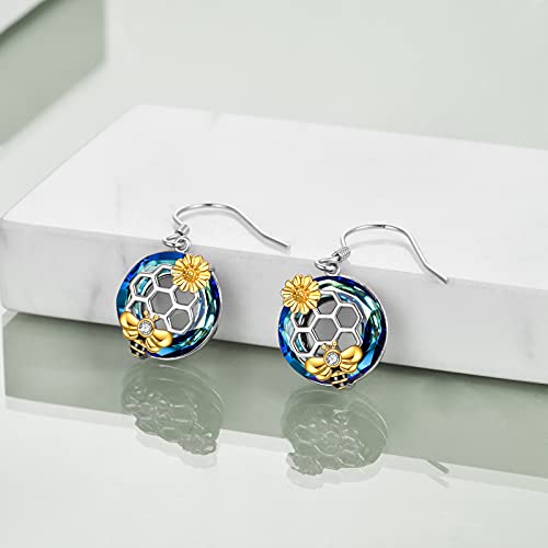 Image of LUHE Bee Earrings for Women 925 Sterling Silver Bumble Earrings with Honeycomb Honeybee Jewelry Dangle Gifts for Women