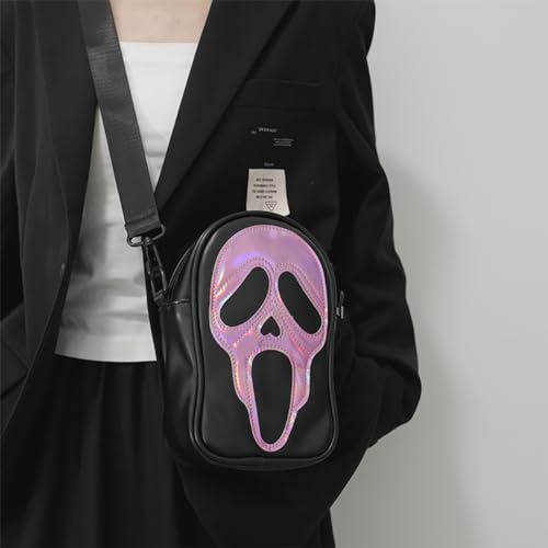 Halloween Scream Ghost Skeleton Shoulder Bag,Gothic Grimace Crossbody Bag, Spooky Skull Trick Or Treat Phone Purse3