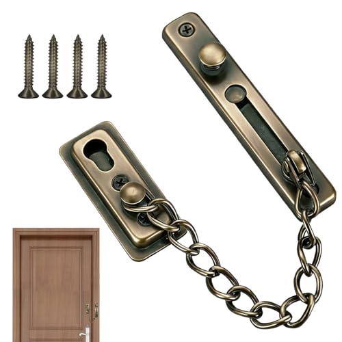 Chaîne de Porte de Sécurité Acier Inoxydable, Serrure de Chaîne de Porte avec Vis, Limiteur de Porte Étroit Verrou de Porte Anti-Vol à Ressort pour La Maison, L'hôtel, Les Portes et Fenêtres (Bronze)
