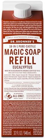 Dr. Bronner's Magic Soap-Pure-Castile Liquid Refill (Eucalyptus, 32 ounce, 1-Pack) - Regenerative Organic Certified Oils, For Body, Hair, Laundry, Pets & Dishes, Concentrated, Vegan, Non-GMO