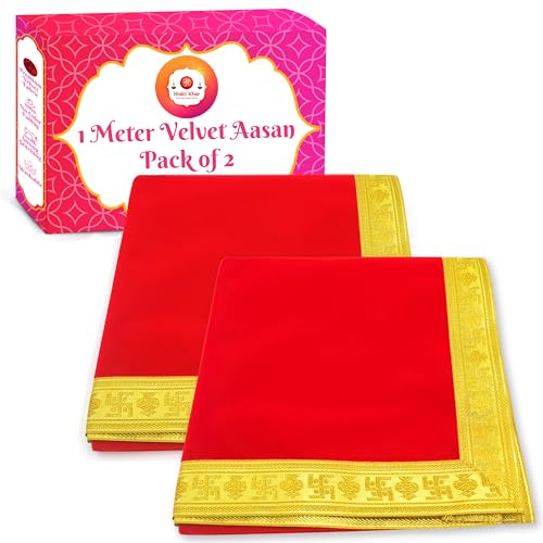Image of Bhakti Lehar (1 Meter) Big Large Size Plain Red Velvet Pooja Aasan for God Idol /Chowki Aasan Kapda Cloth for Temple Shelf Home Mandir, Ganesh Baithak and God Idol Sitting - Pack of 2