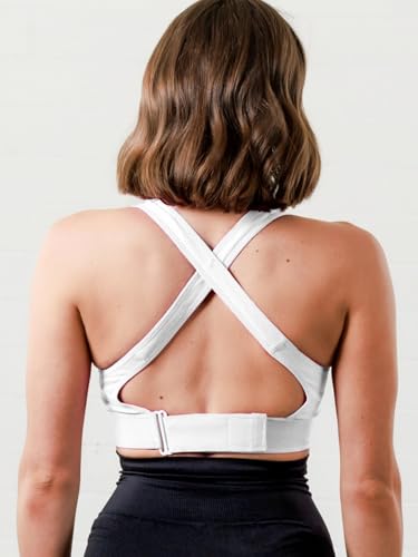 Image of Women Polyester Spandex High Impact Front Zip Sports Bra Fitness Criss Cross Back Crop Tops Tank Gym Yoga Workout, Size: M-5XL
