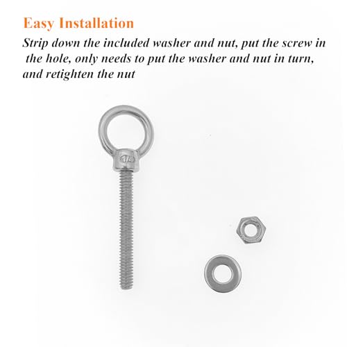 Image of Threaded Eyebolts 304 Stainless Steel Shoulder Eye Bolt Heavy Duty Anti-Corrosion and Anti-Rust Lifting Ring Eyebolts with Nuts and Washers 10pcs 1 /4 inch x 2 inch