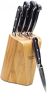 Ross Henery Professional 5 Piece Stainless Steel Full Tang Kitchen Knife Set in Super Stylish Solid Bamboo Wooden Block