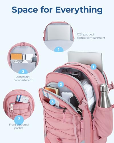 Image of BAGSMART Carry On Backpack, 17.3 Inch Large Travel backpack Carry On Flight Approved, Personal Item Backpack Travel Bag With Shoe Bag, 27L Water Resistant Casual Daypack, Pink