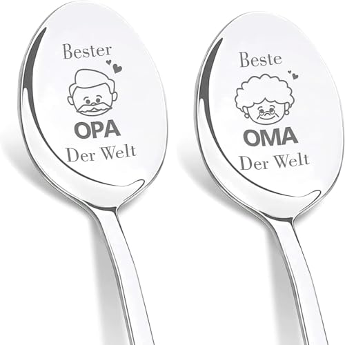 Lankai 2 Stück Dikarya Oma Und Opa Geschenke, Beste Oma & Opa\, Kaffeelöffel Mit Gravur, Edelstahl, Geschenkes Für Großeltern, Geburtstagsgeschenke, Jubiläumsgeschenke, Bedeutungsvolle Geschenke