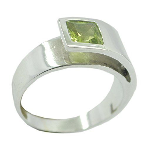 Bague de promesse en péridot authentique et argent massif à lunette