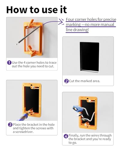 Image of VCE Low Voltage Mounting Bracket Single Gang Wall Plate, Flush Low Voltage Box for Network, HDMI, Coaxial, Speaker, Telephone Cables, Orange, 5 Pack