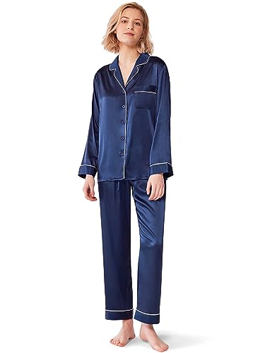 Image of SIORO Silk Satin Pajamas Set for Women Long Sleeve Sleepwear Pj Set Button Down 2 Piece Soft Loungewear S-XL