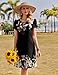 Zeagoo Damen Kleider Sommer Rundhals Blumen Shirtkleid Casual Lässiges Strandkleid Tunikakleid mit Taschen Schwarz L