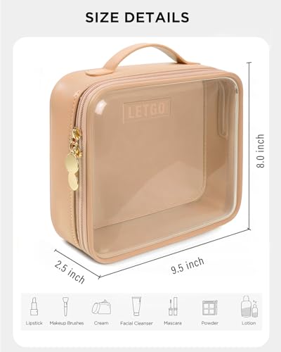 Image of LETGO Clear Makeup Bags - TSA Approved Toiletry Bag with Handle Large Opening, Clear Toiletry Bags for Traveling Travel Essentials Travel Size Toiletries Car Accessories for Women (Large Sand)